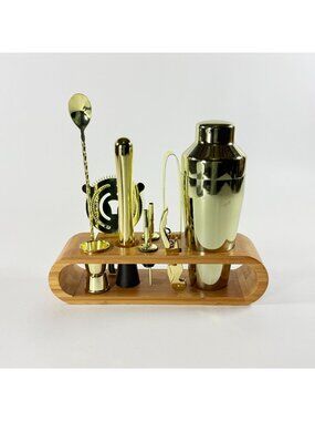 Mixology And Craft 10-Piece Bartender Kit W/ Stand Gold Finish Cocktail Tools